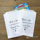 Wedding lotto ticket favor bags, slide a scratch off ticket in and see who wins.   Each is personalized for the bride and groom including wedding date.