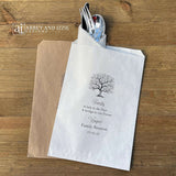 Family reunion bags, personalized for the event with family name, date and sweet poem.  Large bags for utensil bags, candy, cookies.  Choice of white or brown bags.