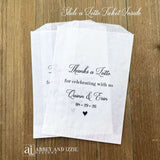 Wedding lotto ticket favor bags, slide a scratch off ticket in and see who wins.   Each is personalized for the bride and groom including wedding date.