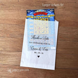 Wedding lotto ticket favor bags, slide a scratch off ticket in and see who wins.   Each is personalized for the bride and groom including wedding date.