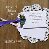 Personalized unique bridal shower favors, printed on white card stock envelopes with ribbon attached. Ribbon is included, your choice of color. Slide a lottery ticket in to see who goes home the winner.