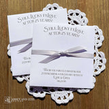 Silver Wedding Anniversary Favors Personalized  and can be made for any anniversary.  Larger envelopes to accomodate large lotto tickets.  Printed on white card stock these envelopes are sturdy and will add an elegant touch to your party.