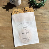 Personalized Wedding Cookie Bags for the bride and groom.  All you need is love and cookies, cookie favor bags or cookie buffet bags.  Printed on glassine bags for an elegant touch.