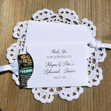 Wedding rehearsal dinner favors to thank your guests for joining you. Slide a lotto ticket in each envelope to see who wins. Personalized lottery ticket envelopes, choice of envelope and ribbon color.