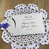 Wedding rehearsal dinner favors to thank your guests for joining you. Slide a lotto ticket in each envelope to see who wins. Personalized lottery ticket envelopes, choice of envelope and ribbon color.