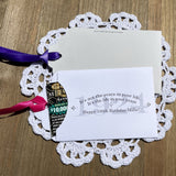 100th birthday party favors that are personalized for the guest of honor.  Large birth year printed in the back ground along with a sweet poem.  Slide a lotto ticket in the envelope to see who wins big, fun birthday favors for all your guests. Your choice of colors.