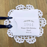 Fun adult birthday favors, add a lottery ticket and see who wins.  Personalized for any birthday with your choice of envelope and ribbon color.  Lovely table favors for an 80th or 90th birthday party celebration.