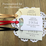 Aged to perfection birthday favors for a 90th birthday.  These fun and easy birthday favors are sure to be a hit with your guests.  Slide a instant lotto ticket in the open end of the envelope and see who wins.  Your choice of envelope and ribbon color, personalized for any birthday.