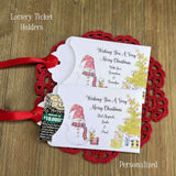 Small Christmas gift Lottery Ticket Envelopes featuring a snowman design and red ribbon, perfect for holiday gifting.