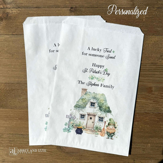 Make your event unforgettable with our expertly crafted St. Patrick's Day party favor bags personalized just for you. Designed with authentic holiday aesthetics, these bags serve as the perfect vessel for distributing gifts and treats to your guests. Whether you're planning an intimate celebration or a large-scale event, these favor bags demonstrate your commitment to quality and attention to detail. These are perfect for a St. Patrick's Day promotion with your company name printed.