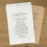 Anniversary Favor Bags Personalized for the honorees.  Your choice of brown or white bags, printed with a sweet thank you to your guests.