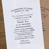 Anniversary Favor Bags Personalized for the honorees.  Your choice of brown or white bags, printed with a sweet thank you to your guests.