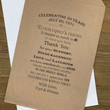 Anniversary Favor Bags Personalized for the honorees.  Your choice of brown or white bags, printed with a sweet thank you to your guests.
