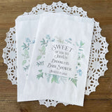 Greenery baby shower favors bags, personalized for the mother to be.  Printed with 'sweet of you to join us' with a greenery frame, these will be perfect for cookie bags or candy buffet bags.