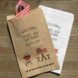 Silverware bags for family reunion, personalized with a barbecue theme.  Personalized utensil bags for family reunion or family barbecue.