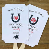 Kentucky Derby Day Party Fans guests will love the cool breeze they provide while having a keepsake to take home from the party.  Party fans are printed on white card stock and come fully assembled, personalized for a nice touch for your event.