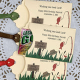 Fishing Theme Birthday Party Favors, slide a lottery ticket in these adorable envelopes for a fun guest favor.  Made from ivory card stock, ribbon included which comes attached.  Adorned with fishing art, these are perfect favors for the fisherman party.