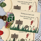Fishing Theme Birthday Party Favors, slide a lottery ticket in these adorable envelopes for a fun guest favor.  Made from ivory card stock, ribbon included which comes attached.  Adorned with fishing art, these are perfect favors for the fisherman party.