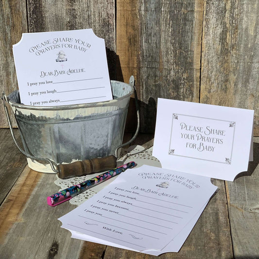 Baby Girl Christening Prayer Cards for baptism celebration. Have guests fill out a prayer card for baby, a cherished keepsake.