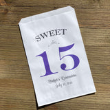 Quinceanera Favor Bags Personalized for the Guest of Honor Printed with a large sweet 15, your choice of 5 color.