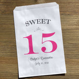 Quinceanera Favor Bags Personalized for the Guest of Honor Printed with a large sweet 15, your choice of 5 color.