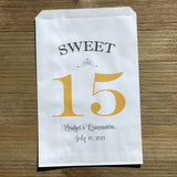 Quinceanera Favor Bags Personalized for the Guest of Honor Printed with a large sweet 15, your choice of 5 color.