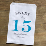 Quinceanera Favor Bags Personalized for the Guest of Honor Printed with a large sweet 15, your choice of 5 color.