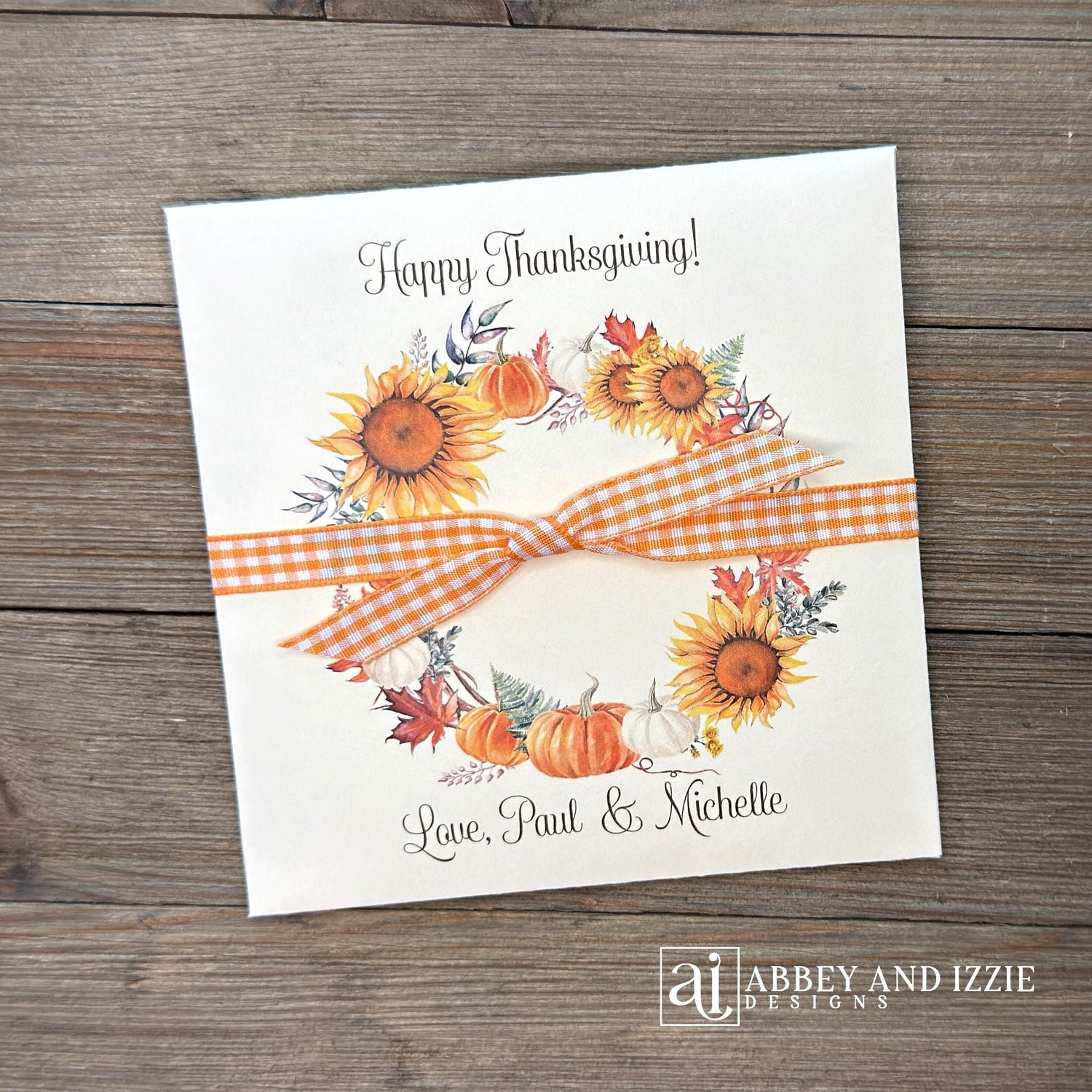 Perfect for your Friendsgiving gathering, these custom Thanksgiving guest favors add a personal touch to your celebration. Customize with your name(s) to thank your guests for sharing the holiday with you. 