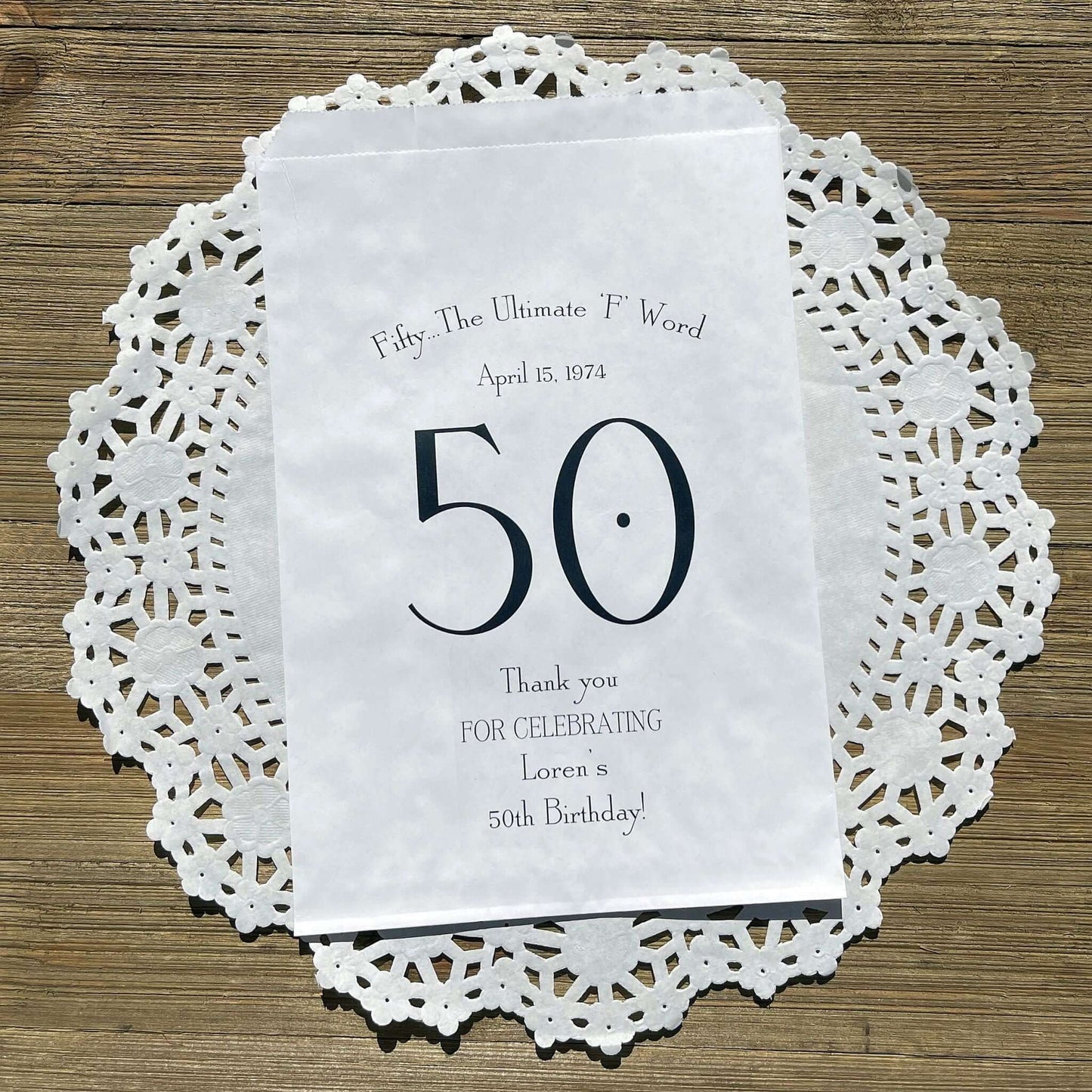 0th Birthday Favor Bags Personalized , guest of honor birth date and name thanking your guests for celebrating with you.  Large bags can hold sweet treats, popcorn, pretzels or use for napkin and utensils.  