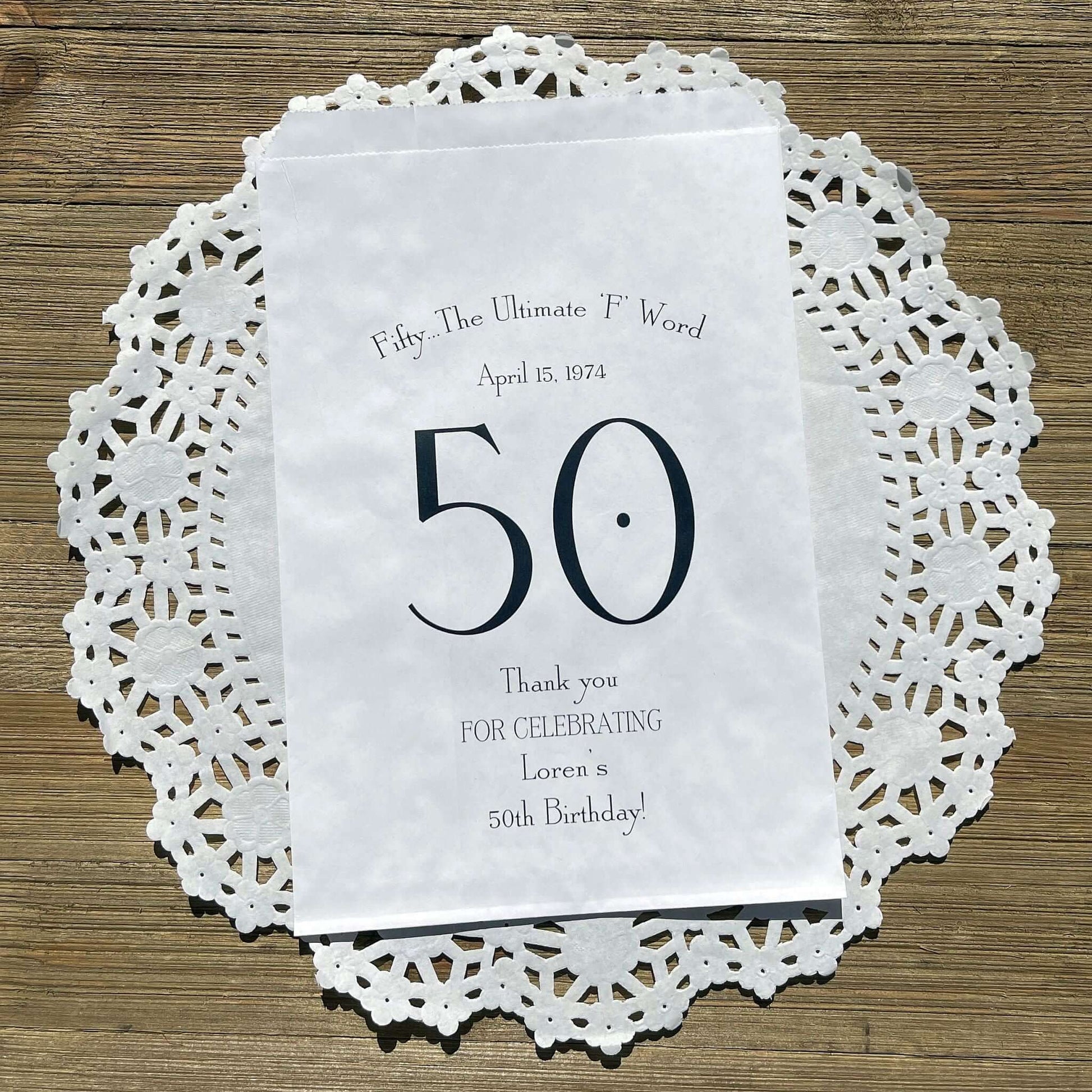 0th Birthday Favor Bags Personalized , guest of honor birth date and name thanking your guests for celebrating with you.  Large bags can hold sweet treats, popcorn, pretzels or use for napkin and utensils.  