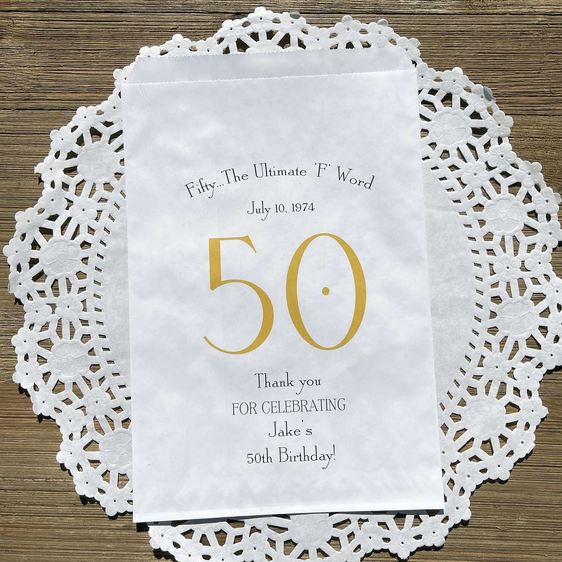 0th Birthday Favor Bags Personalized , guest of honor birth date and name thanking your guests for celebrating with you.  Large bags can hold sweet treats, popcorn, pretzels or use for napkin and utensils.  