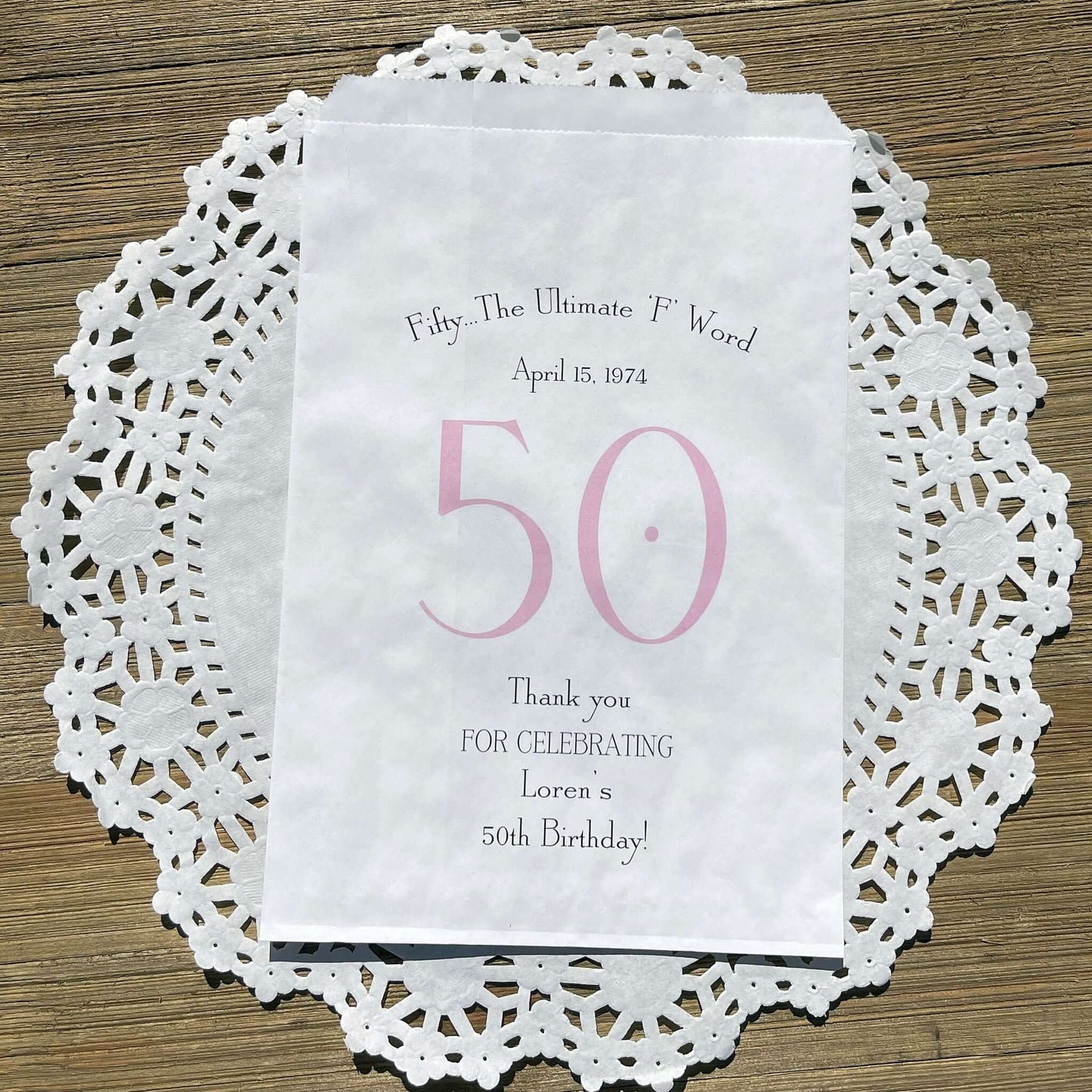 0th Birthday Favor Bags Personalized , guest of honor birth date and name thanking your guests for celebrating with you.  Large bags can hold sweet treats, popcorn, pretzels or use for napkin and utensils.  