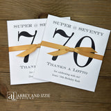 Throwing a 70th Birthday Party, give your guests a chance to win big with our 70th Birthday Party Scratch off Favor! These birthday favors are available in array of color combinations to perfectly compliment your party theme. Your choice of number and ribbon color.Lottery ticket holders measure 5" x 5", constructed of white card stock and come fully assembled including the ribbon. Lottery tickets are NOT included with your purchase of our 70th Birthday Party Scratch off Favors.