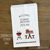Silverware Bags Family Reunion, personalized with a barbecue theme.  Personalized utensil bags for family reunion or family barbecue.  