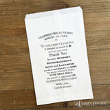 Anniversary Favor Bags Personalized for the honorees.  Printed with a sweet thank you to your guests on white bags.
