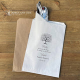 Family reunion bags, personalized for the event with family name, date and sweet poem.  Large bags for utensil bags, candy, cookies.  Choice of white or brown bags. 