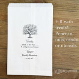 Family Reunion Bags Utensil Bags, personalized for the event with family name, date and sweet poem.  Large bags for utensil bags, candy, cookies.  