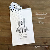 Family Reunion Utensil Bags personalized with knife, fork , spoon, family name and date.   These silver ware  bags will be a fun addition for your event.