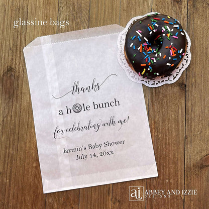 Elevate your shower with our customizable Baby Shower donut bags! These will add a special touch to your celebration while keeping your donut treats fresh. With our high-quality glassine bags, perfect for any themed shower.