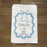 Blue Bow Baptism Favor Bags Personalized, transform your baptism celebration with custom favor bags that reflect the uniqueness of your special day. These expertly crafted bags feature an elegant blue bow and can be personalized with your child's name, baptism date, and a meaningful message.