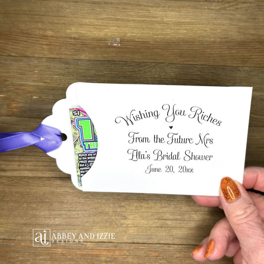 Lottery ticket bridal shower favors, these fun bridal shower favors are personalized for the bride to be, slide a lottery ticket in the envelope and see who wins  Your choice of colors.