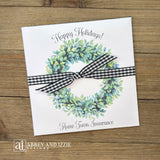 Perfect for holiday gatherings, these personalized gift envelopes add a thoughtful touch for guests, friends or customers. Each 5" × 5" envelope is printed on premium white card stock and arrives fully assembled with ribbon attached ready to slide a lottery ticket or gift card inside. Customize with "Merry Christmas" or "Happy Holidays" and personalize with names or business, your choice of red checked or black checked ribbon.