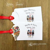 Derby Day Party Favors Lotto , printed on white cardstock and adorned with racing horses these favor are also personalized for you.  Slide a lotto ticket inside to add another layer of fun to your event.  Red ribbon comes attached.
