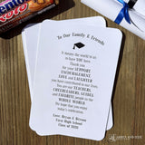 Graduation Diploma Favors with a saying letting your family and friends know how much they mean to you. Printed on white card stock each can be rolled up around candy and a ribbon tied to look like a diploma.
