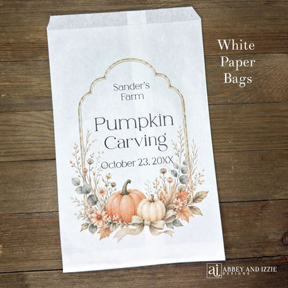 Perfect for autumn celebrations, these personalized Fall Festival and Fall Gathering bags add a custom touch to your event favors. Each bag can be customized with names, dates, or messages to create memorable keepsakes for guests.  Your choice of white paper bags or glassine bags.
