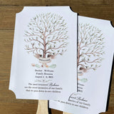 Personalized family reunion fans that ship fully assembled ready for your event.  Printed on white cardstock adorned with a beautiful tree to welcome everyone to the reunion.  Keep everyone cool and comfortable, a great keepsake for everyone to take home from the event.