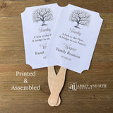 Fans for family reunion, personalized for the special event.  Family saying printed along with the family name and date of reunion.  Wonderful keepsake for everyone to take home from the event.