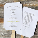 Religious wedding fans that are personalized, printed on white card stock and shipped fully assembled. Front side welcomes your guests with the bride and groom, wedding date and place. Back side is printed with 1 Corinthians 13:4-8 Love is patient.