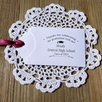 Fun graduation party favors. Lotto ticket envelopes personalized for the graduate with your choice of ribbon color. Fun graduation favors for everyone to enjoy.