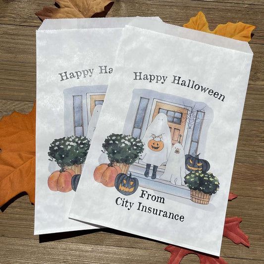 Fill these adorable Halloween Candy Bags Personalized to the brim for trick or treat or trunk or treat.  Personalzied candy bags that can be used for business promotion at Halloween.  